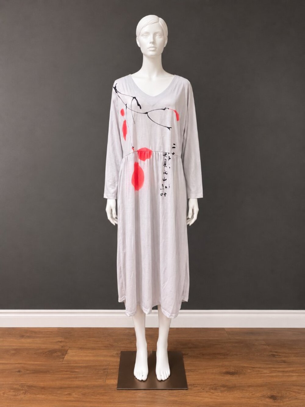 Abstract Brushstroke Long Sleeve Midi Dress Size Large NWOT